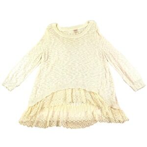 Mossimo Supply Co Sweater Lace Hem Distressed Back Womens Sz XXL Cream Ivory SEE